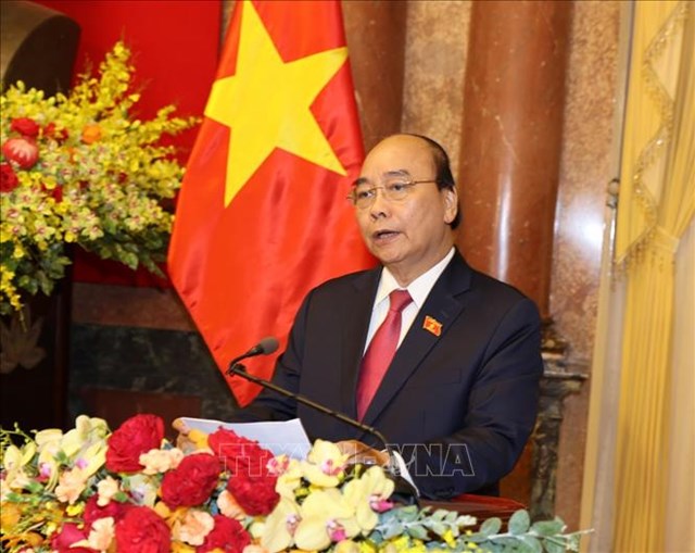 Chủ tịch nước Nguyễn Xu&acirc;n Ph&uacute;c ph&aacute;t biểu tại Lễ b&agrave;n giao. Ảnh: Tr&iacute; Dũng/TTXVN