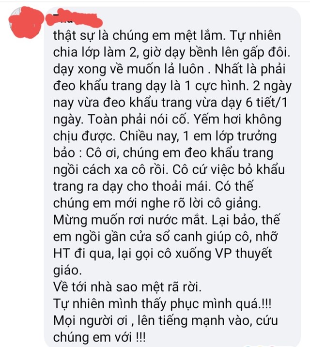 Lời k&ecirc;u than của một gi&aacute;o vi&ecirc;n vừa phải dạy tăng tiết, vừa phải chịu nỗi khổ của khẩu trang (Ảnh t&aacute;c giả)