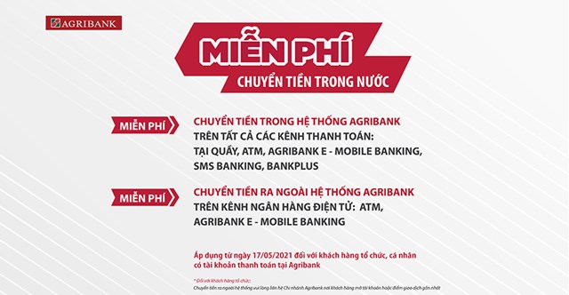 &Aacute;p dụng từ 17/05/2021 đối với kh&aacute;ch h&agrave;ng tổ chức, c&aacute; nh&acirc;n c&oacute; t&agrave;i khoản thanh to&aacute;n tại agribank.