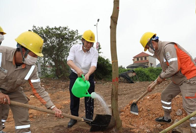 &Ocirc;ng L&ecirc; Văn Trang - Ph&oacute; tổng Gi&aacute;m đốc tham gia trồng c&acirc;y c&ugrave;ng CBCNV PC Vĩnh Ph&uacute;c