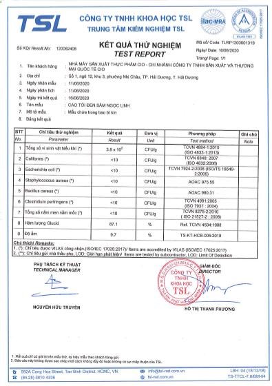 Kết quả thử nghiệm của sản phẩm Cao Tỏi đen S&acirc;m Ngọc Linh