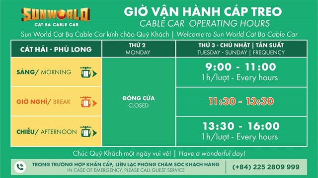 Giờ vận h&agrave;nh c&aacute;p treo