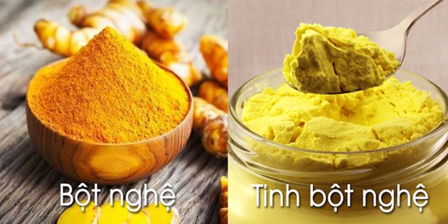 Tinh bột nghệ c&oacute; m&agrave;u v&agrave;ng nhạt, bột nghệ c&oacute; m&agrave;u cam sậm