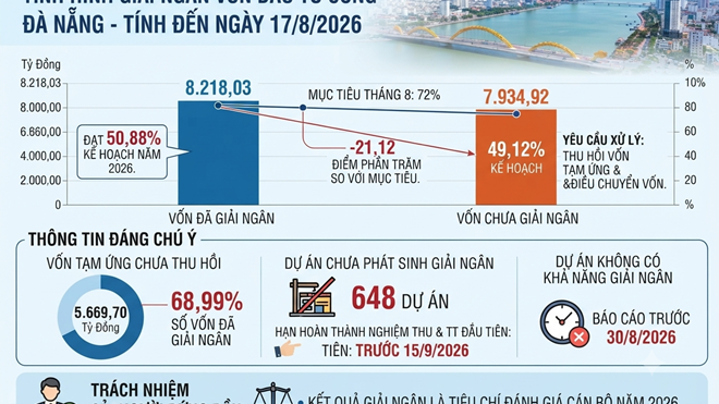 Đà Nẵng còn gần 8.000 tỷ đồng vốn đầu tư công chưa giải ngân