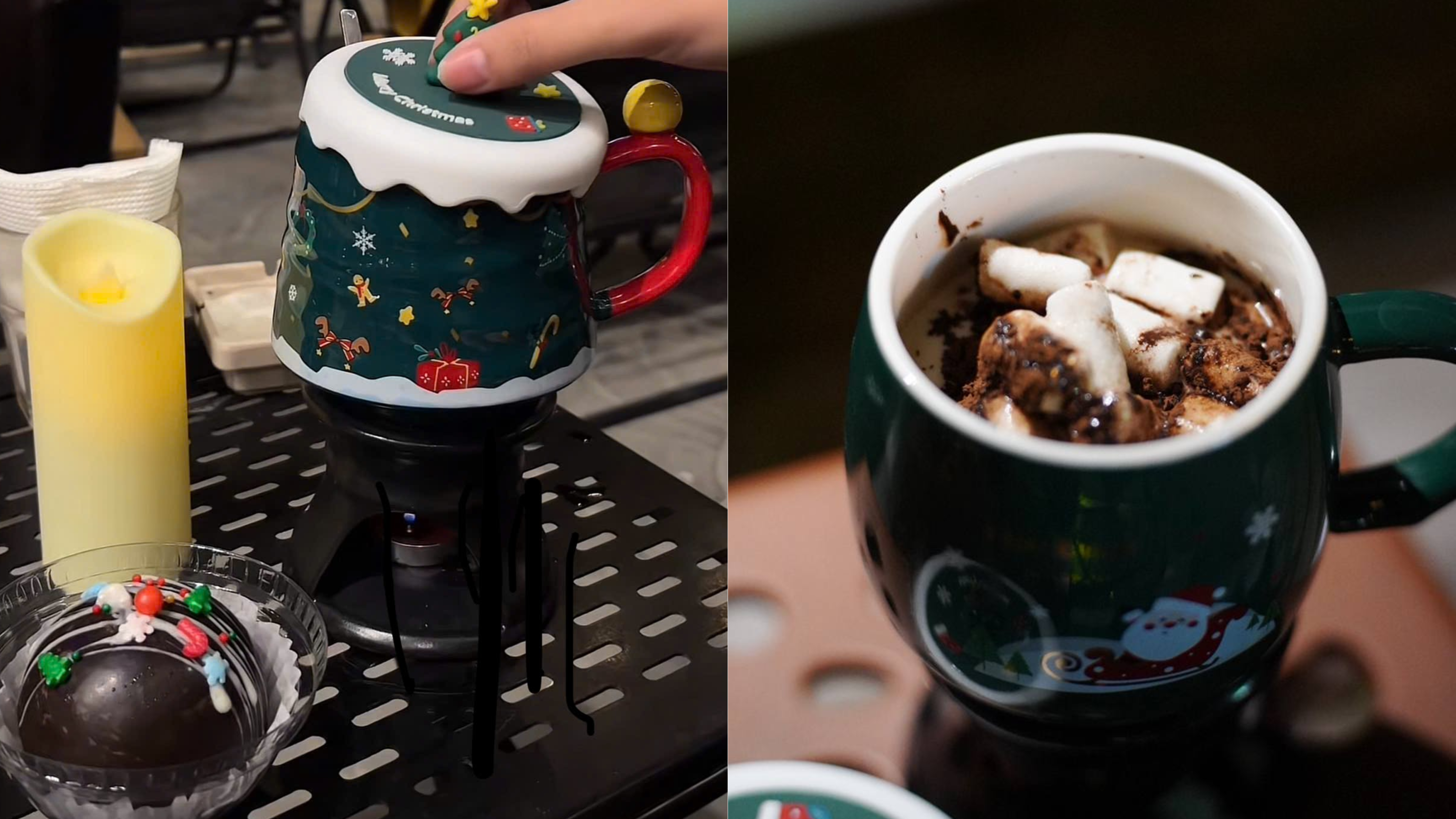 Chocolate Bomb gồm sữa, socola, marshmallow, vụn kẹo hoặc kem béo tạo nên trải nghiệm độc đáo cho thực khách.