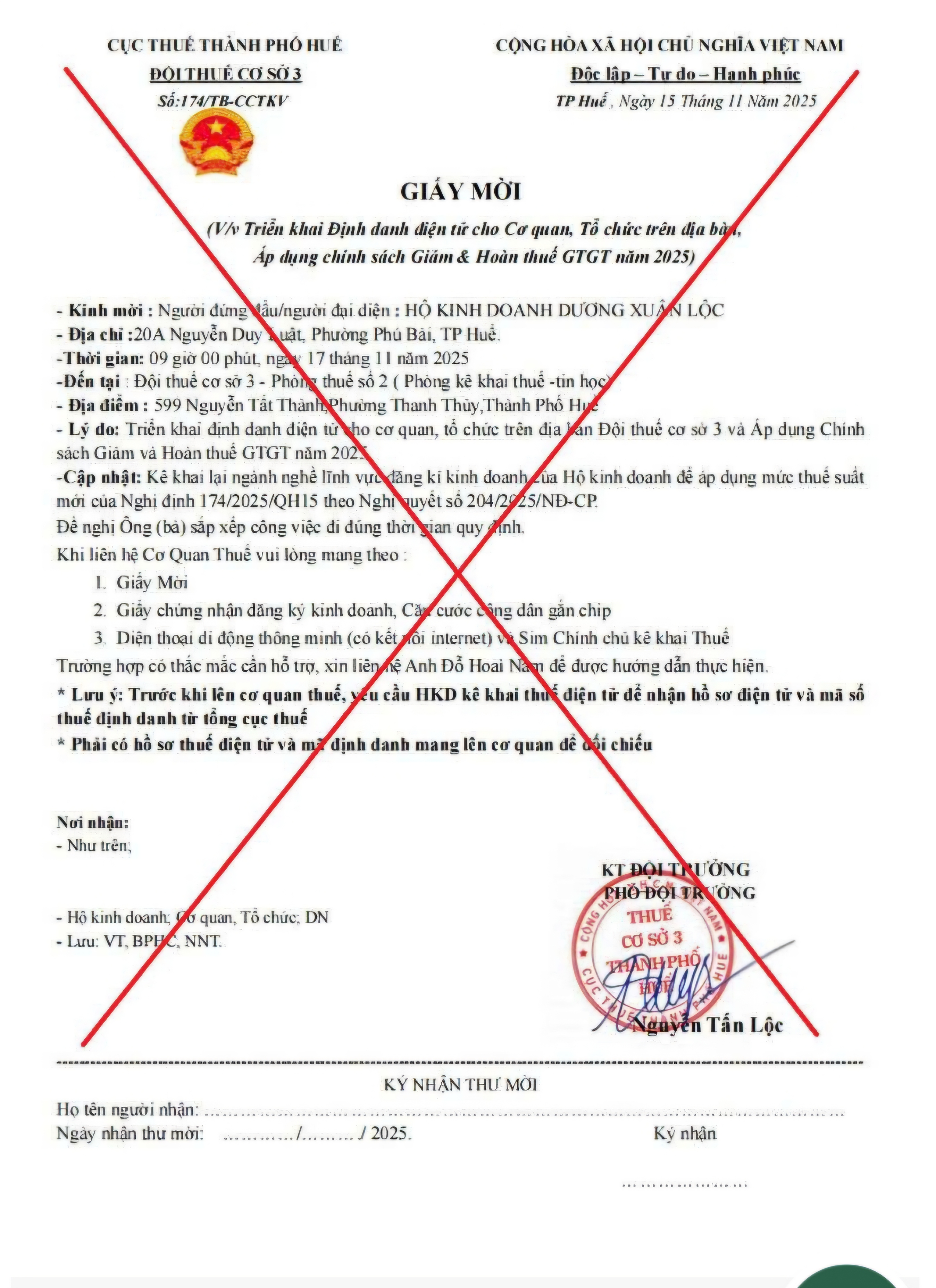 Cảnh b&aacute;o thủ đoạn giả danh c&ocirc;ng chức thuế tại Huế để trục lợi