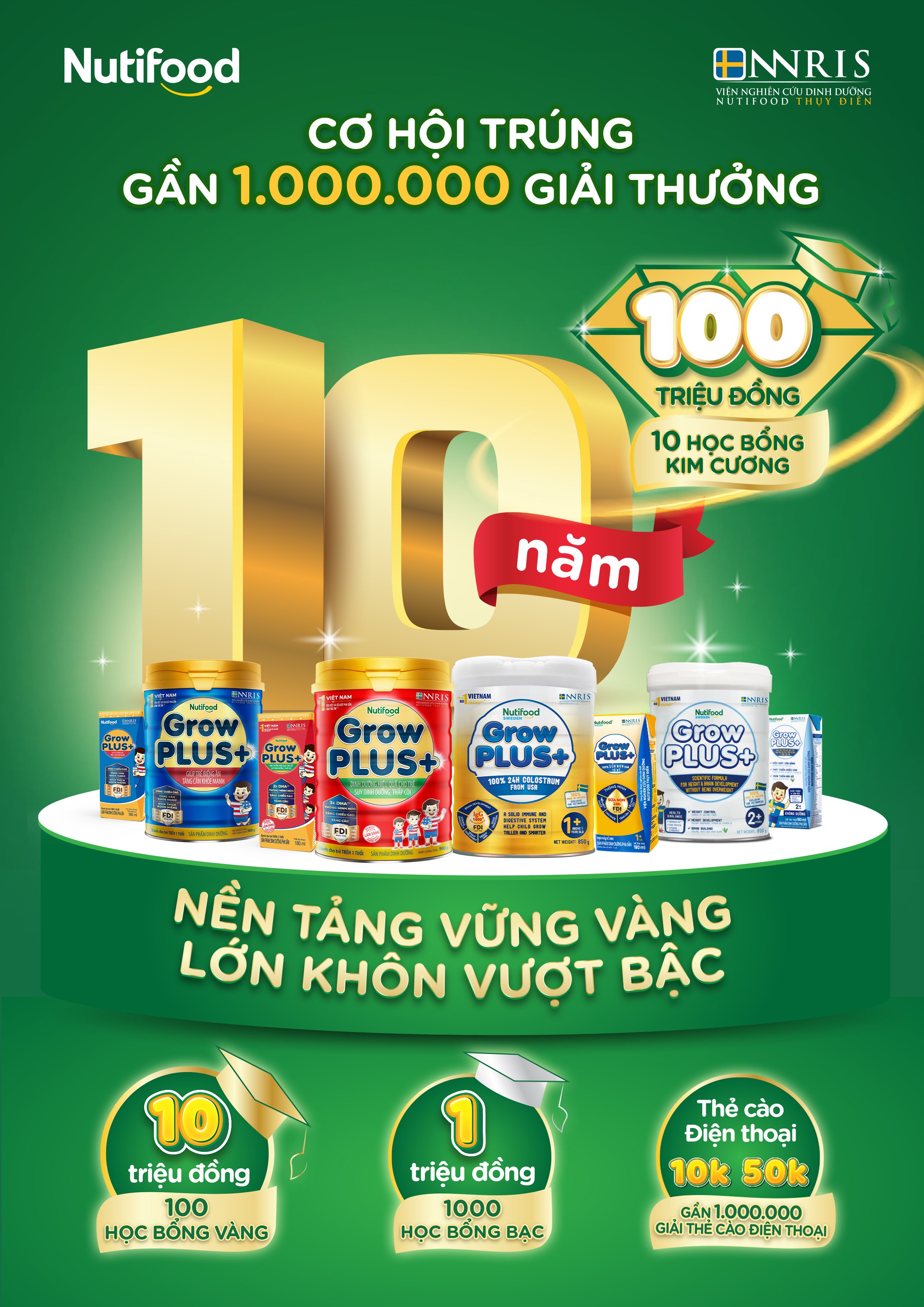 Nh&acirc;n dịp sinh nhật 10 năm, Nutifood GrowPLUS+ triển khai chương tr&igrave;nh &ldquo;Nền tảng vững v&agrave;ng, Lớn kh&ocirc;n vượt bậc&rdquo; với h&agrave;ng ng&agrave;n suất học bổng l&ecirc;n tới 18 tỷ đồng&nbsp;