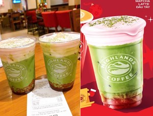 Highlands Matcha Latte Dâu Tây: Hương vị ngọt ngào cho mùa lễ hội