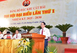 Bí thư Thành ủy Lê Tiến Châu dự và chỉ đạo Đại hội đại biểu Đảng bộ đặc khu Cát Hải lần thứ I