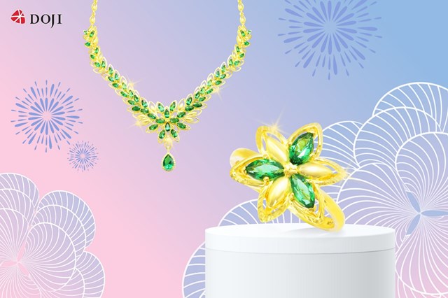 Tuyệt tác trang sức Quận Chúa kết hợp giữa chất liệu Vàng nguyên chất điểm xuyết sắc xanh quý tộc của đá Emerald
