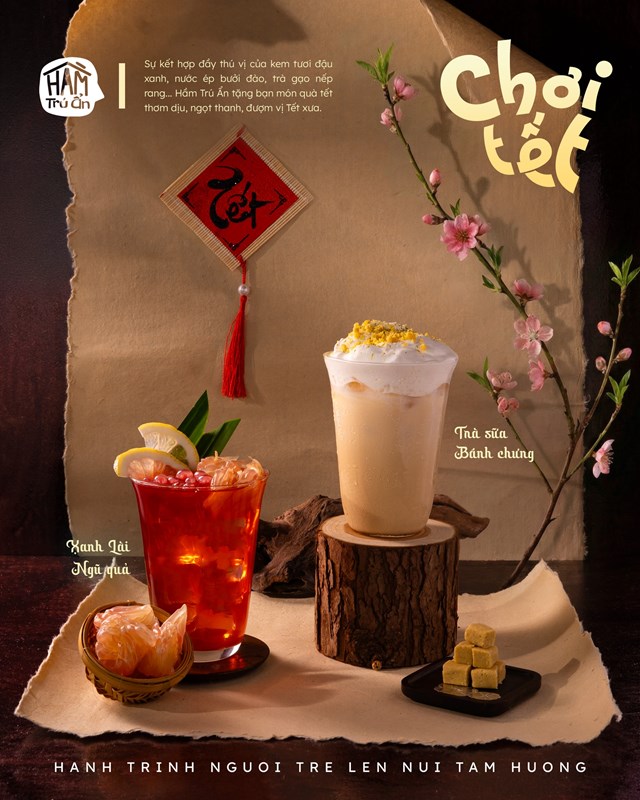 Trong xu hướng ấy, đồ uống dịp Tết tại Hầm Tr&uacute; Ẩn - Cafe Hầm được x&acirc;y dựng với trọng t&acirc;m l&agrave; trải nghiệm vị gi&aacute;c (Ảnh: Hầm Tr&uacute; Ẩn - Cafe Hầm) &nbsp;
