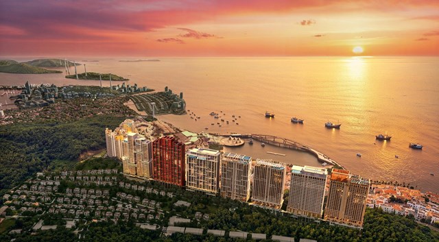 Ho&agrave;ng h&ocirc;n ch&iacute;nh l&agrave; điểm nhấn tạo n&ecirc;n vẻ đẹp tổng thể cho kiến tr&uacute;c của ph&acirc;n khu The Sunset. Ảnh: Sun Group. &nbsp;