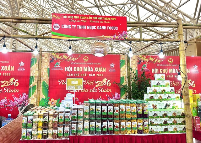 Gian h&agrave;ng của thương hiệu Ngọc Oanh Foods tại Hội chợ M&ugrave;a Xu&acirc;n lần thứ nhất năm 2026