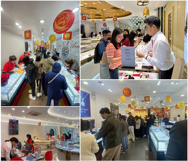 Hàng dài người chờ đợi tại c&aacute;c trung t&acirc;m trang sức DOJI ngay từ 6 giờ s&aacute;ng. &nbsp;