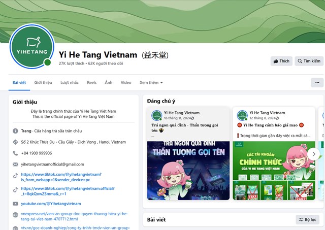 Trang Fanpage ch&iacute;nh thức của Yi He Tang Việt Nam (Nguồn - Yi He Tang Việt Nam) &nbsp;