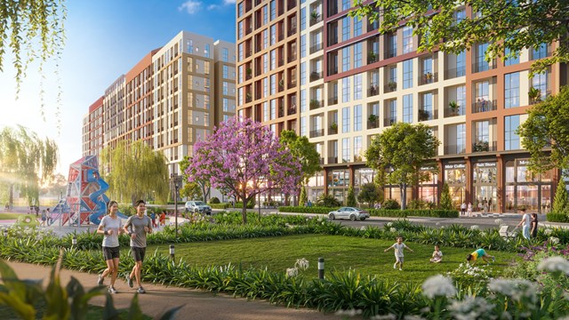Quỹ căn hộ cao tầng Park Residence sở hữu vị tr&iacute; đặc địa tại ph&acirc;n khu Flora Avenue. Ảnh phối cảnh: Sun Property &nbsp;