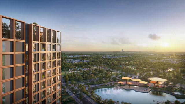 Tầm nh&igrave;n hướng c&ocirc;ng vi&ecirc;n xanh m&aacute;t từ căn hộ tại Forest Garden &nbsp;