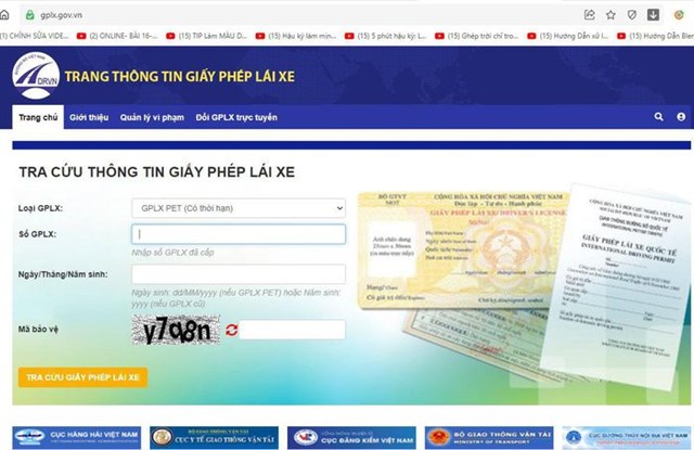 Trang website tra cứu th&ocirc;ng tin về GPLX ch&iacute;nh thống của Tổng cục Đường bộ Việt Nam.