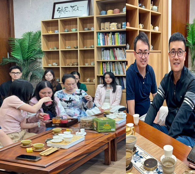 Mọi người c&ugrave;ng thưởng thức tr&agrave; của nhau, trao đổi kinh nghiệm v&agrave; chia sẻ cảm nhận.