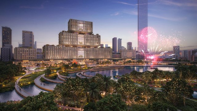 Phối cảnh Trung t&acirc;m h&agrave;nh ch&iacute;nh với thiết kế lấy cảm hứng từ ti&ecirc;u ngữ của đất nước: Độc lập - Tự do - Hạnh ph&uacute;c &nbsp;