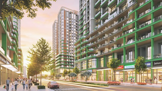 Hệ thống shophouse sầm uất ở ch&acirc;n khối đế đ&aacute;p ứng mọi nhu cầu mua sắm v&agrave; giải tr&iacute; của cư d&acirc;n FourS Tower. Ảnh: Sun Property. &nbsp;