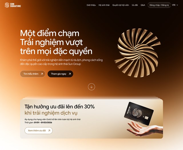 Giao diện website ch&iacute;nh thức của chương tr&igrave;nh Sun Signature &nbsp;