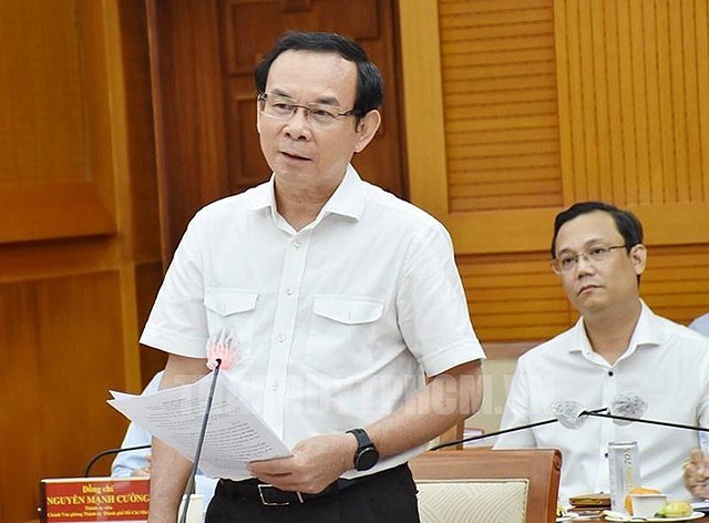 Bí thư Thành uỷ TP HCM Nguyễn Văn Nên phát biểu tại buổi làm việc. Ảnh: Thành uỷ TP HCM