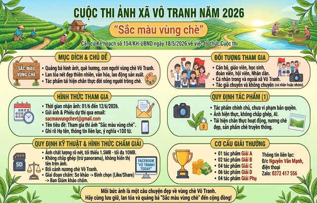 Thể lệ cuộc thi ảnh x&atilde; V&ocirc; Tranh năm 2026 với chủ đề &ldquo;Sắc m&agrave;u v&ugrave;ng ch&egrave;&rdquo;