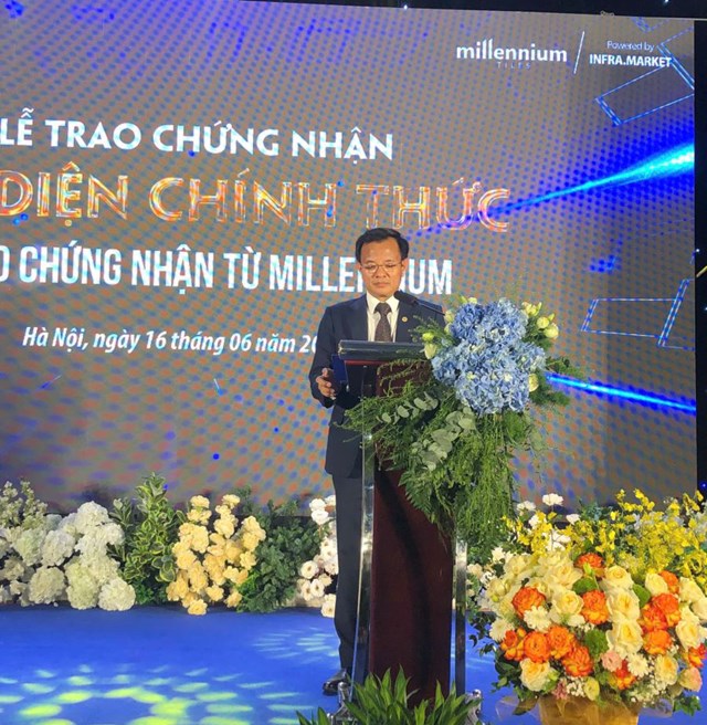 &Ocirc;ng Trần Thanh Lương, Chủ tịch danh dự Học viện Quốc tế V&otilde; thuật Việt Nam, Chủ tịch Millennium Việt Nam ph&aacute;t biểu tại buổi lễ &nbsp;