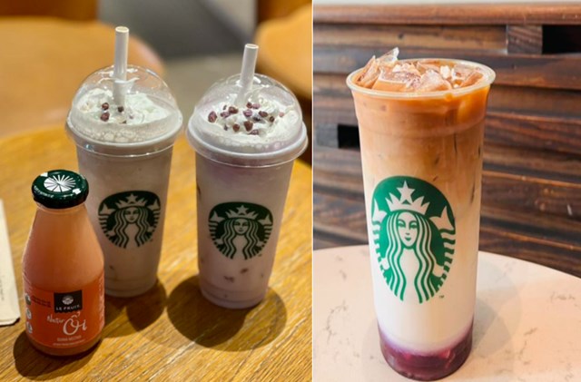 Crunchy Ube Macchiato và Crunchy Ube Espresso Affogato-style Frappuccino vừa ra mắt của Starbucks.