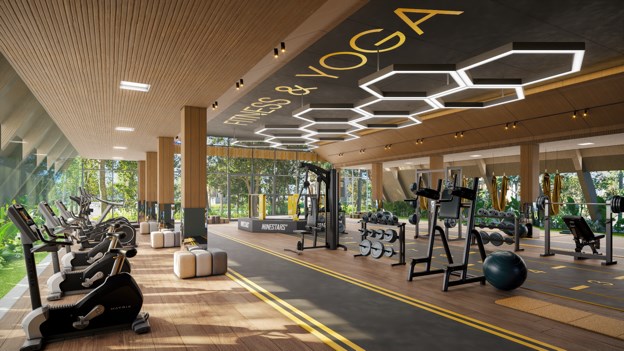 Khu tập gym v&agrave; yoga hiện đại, rộng 300m2 sẽ c&oacute; tại đảo ch&acirc;u &Acirc;u. &nbsp;