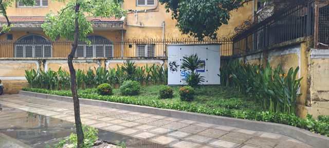 Kh&ocirc;ng gian được phủ xanh bằng c&acirc;y cảnh, thảm cỏ v&agrave; lối đi đ&aacute;, g&oacute;p phần tạo diện mạo khang trang cho khu vực xung quanh Viện Pasteur TP.Hồ Ch&iacute; Minh