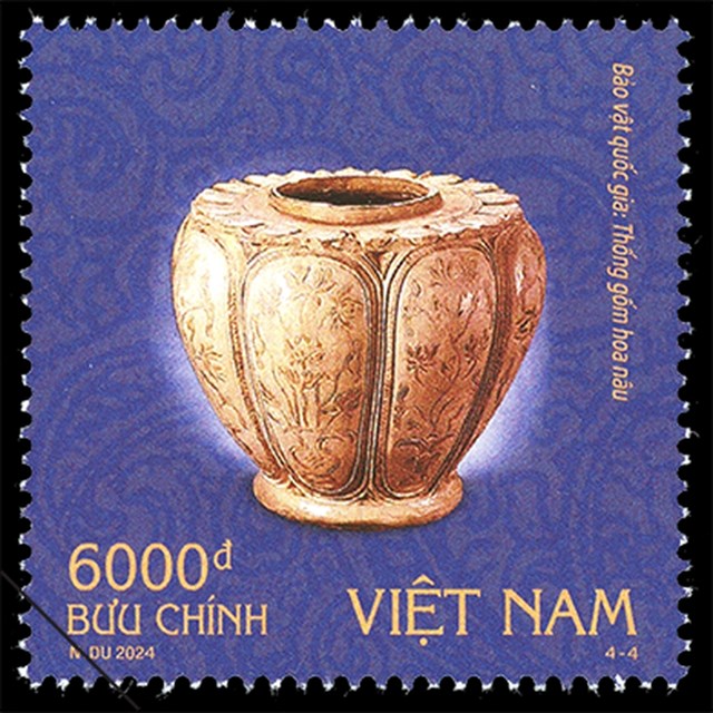 Mẫu tem Thống gốm hoa nâu.