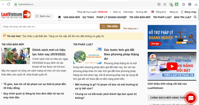 &nbsp;Giao diện website&nbsp;Luatvietnam. &nbsp;