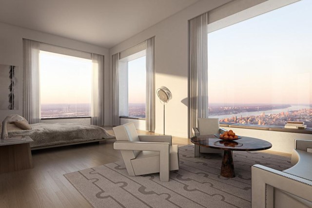 Tầm nh&igrave;n từ một căn hộ thuộc t&ograve;a th&aacute;p 432 Park Avenue, New York hướng ra s&ocirc;ng Hudson. Ảnh: Mansion Global&nbsp;