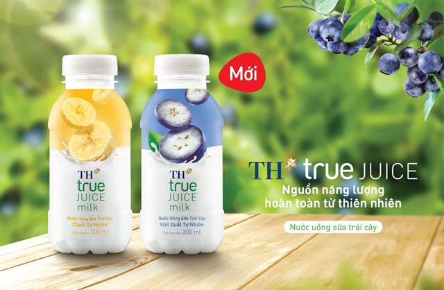 Hai sản phẩm mới thuộc bộ Nước uống sữa trái cây TH true JUICE milk với hương vị Việt Quất Tự Nhiên và Chuối Tự Nhiên.