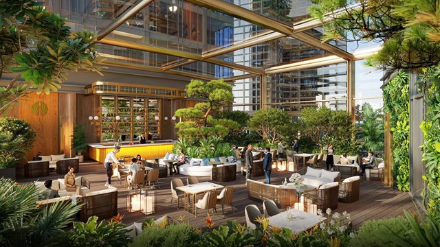 Garden Caf&eacute; với thiết kế gi&uacute;p con người gần gũi hơn với thi&ecirc;n nhi&ecirc;n. (Ảnh: Sun Property). &nbsp;