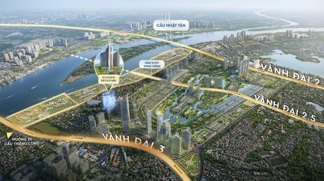 Vị tr&iacute; đắc địa của Sunshine River Park với ba mặt hướng s&ocirc;ng tại l&otilde;i trung t&acirc;m T&acirc;y Hồ T&acirc;y. &nbsp;
