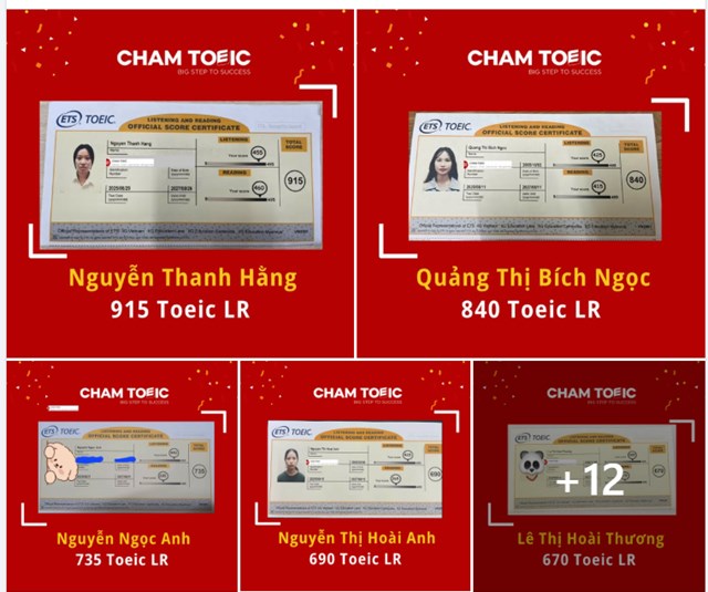 C&aacute;c học vi&ecirc;n ti&ecirc;u biểu đạt th&agrave;nh t&iacute;ch xuất sắc tại Cham TOEIC. Ảnh: Cham Toeic &nbsp;
