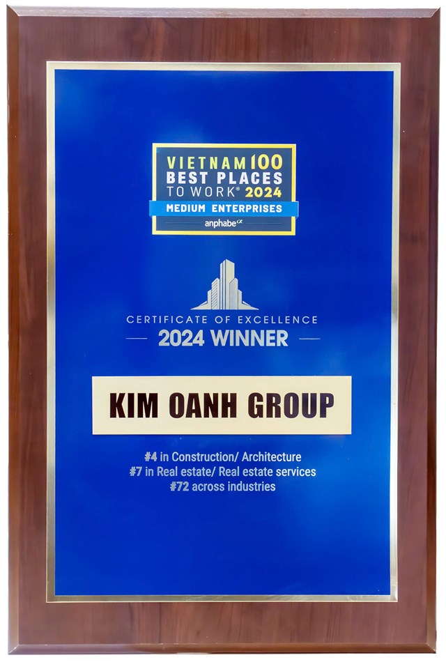 Chứng nhận Top 100 nơi l&agrave;m việc tốt nhất Việt Nam 2024 d&agrave;nh cho Kim Oanh Group &nbsp;