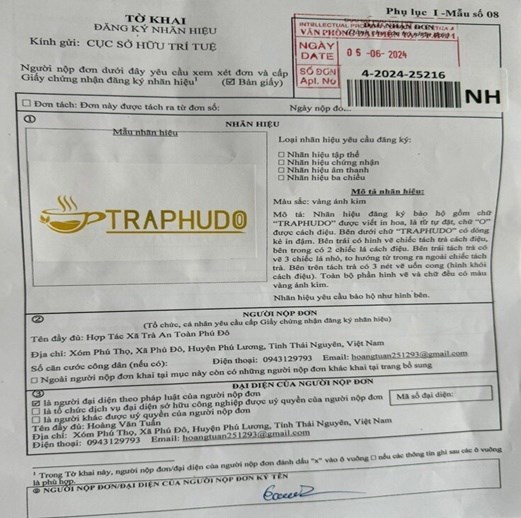 Nhãn hiệu trà “TRAPHUDO” được Cục Sở hữu trí tuệ bảo hộ ngày 06/6/2024.