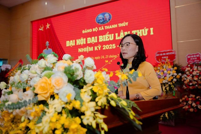 Đồng ch&iacute; Nguyễn Thị Thanh Huyền &ndash; Ủy vi&ecirc;n Ban Thường vụ Tỉnh ủy, Ph&oacute; B&iacute; thư Thường trực chuy&ecirc;n tr&aacute;ch Đảng ủy Khối c&aacute;c cơ quan Đảng tỉnh ph&aacute;t biểu tại Đại hội.