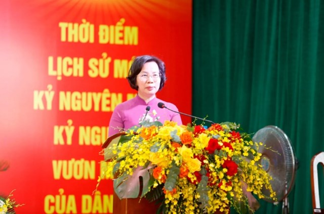 Ủy viên Ban Thường vụ Thành ủy Hà Nội Bùi Huyền Mai phát biểu tại Đại hội.