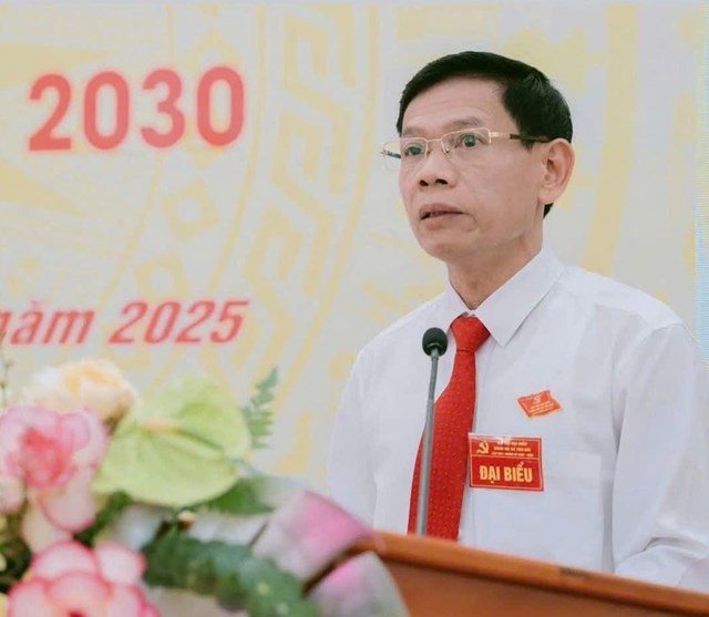 Đồng chí Đinh Hải Bình, Phó Bí thư Thường trực Đảng ủy trình bày báo cáo.