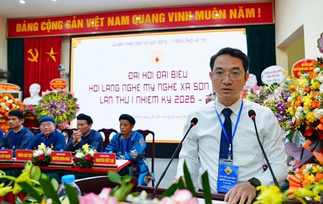&Ocirc;ng Cao Văn T&acirc;m, Ủy vi&ecirc;n Ban thường vụ Đảng ủy, Ph&oacute; Chủ tịch Thường trực UBND x&atilde; Sơn Đồng ph&aacute;t biểu