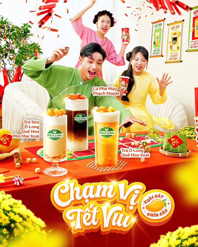 Trong BST đồ uống Tết 2026, Ph&uacute;c Long khai th&aacute;c xo&agrave;i như một điểm nhấn của m&ugrave;a xu&acirc;n (Ảnh: Ph&uacute;c Long Coffee &amp; Tea)