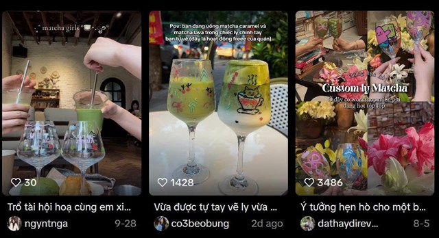 Tr&agrave;o lưu vẽ ly matcha nhanh ch&oacute;ng lan tỏa tr&ecirc;n c&aacute;c nền tảng mạng x&atilde; hội. Nhiều bạn trẻ đăng ảnh ly matcha s&aacute;ng tạo l&ecirc;n TikTok, Instagram hay Facebook (Ảnh: Tiktok)&nbsp;