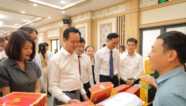 L&atilde;nh đạo tỉnh H&agrave; Tĩnh c&ugrave;ng đại diện Tập đo&agrave;n Central Retail Việt Nam tham quan c&aacute;c kệ h&agrave;ng sản phẩm OCOP H&agrave; Tĩnh.