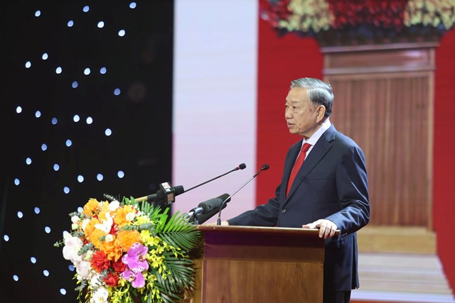 Tổng B&iacute; thư, Chủ tịch nước T&ocirc; L&acirc;m ph&aacute;t biểu tại lễ kỷ niệm