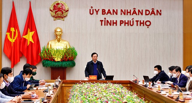 Chủ tịch Ủy ban nh&acirc;n d&acirc;n tỉnh Ph&uacute; Thọ B&ugrave;i Văn Quang cho &yacute; kiến chỉ đạo tổ chức Giỗ Tổ H&ugrave;ng Vương năm Nh&acirc;m Dần 2022 - Ảnh: B&aacute;o Ph&uacute; Thọ